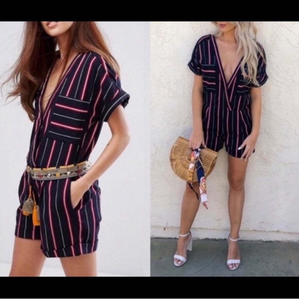 French Connection Black and Pink Striped Romper 4